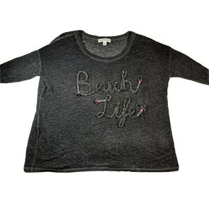 WHITE + WARREN Womens Gray Linen Beach Life Shirt Pullover Size XS $110MSRP- EUC